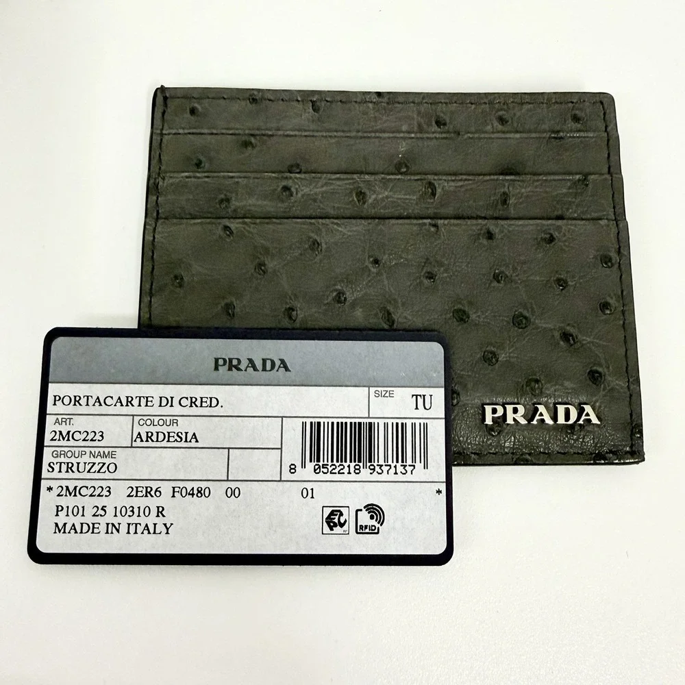 Prada Ostrich Wallet Small Perfect For Credit Cards ID NIB Gray Ostrich Struzzo
